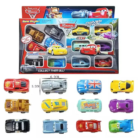 Mini 12 pçs disney pixar carros 3 pistão copo rebote carro coleção relâmpago mcqueen jackson tempestade pvc modelo de carro brinquedo para crianças