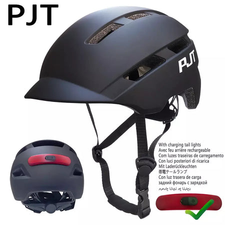 Pjt novo capacete de ciclismo em molde mountain road usb recarregável luz da cauda capacete da bicicleta esportes seguro chapéu mtb ciclismo capacete