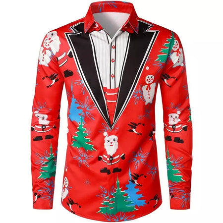 2024 novo estilo de natal papai noel camisa gráfica para homens casual vintage impressão 3d manga longa roupas feriados festa y2k topos
