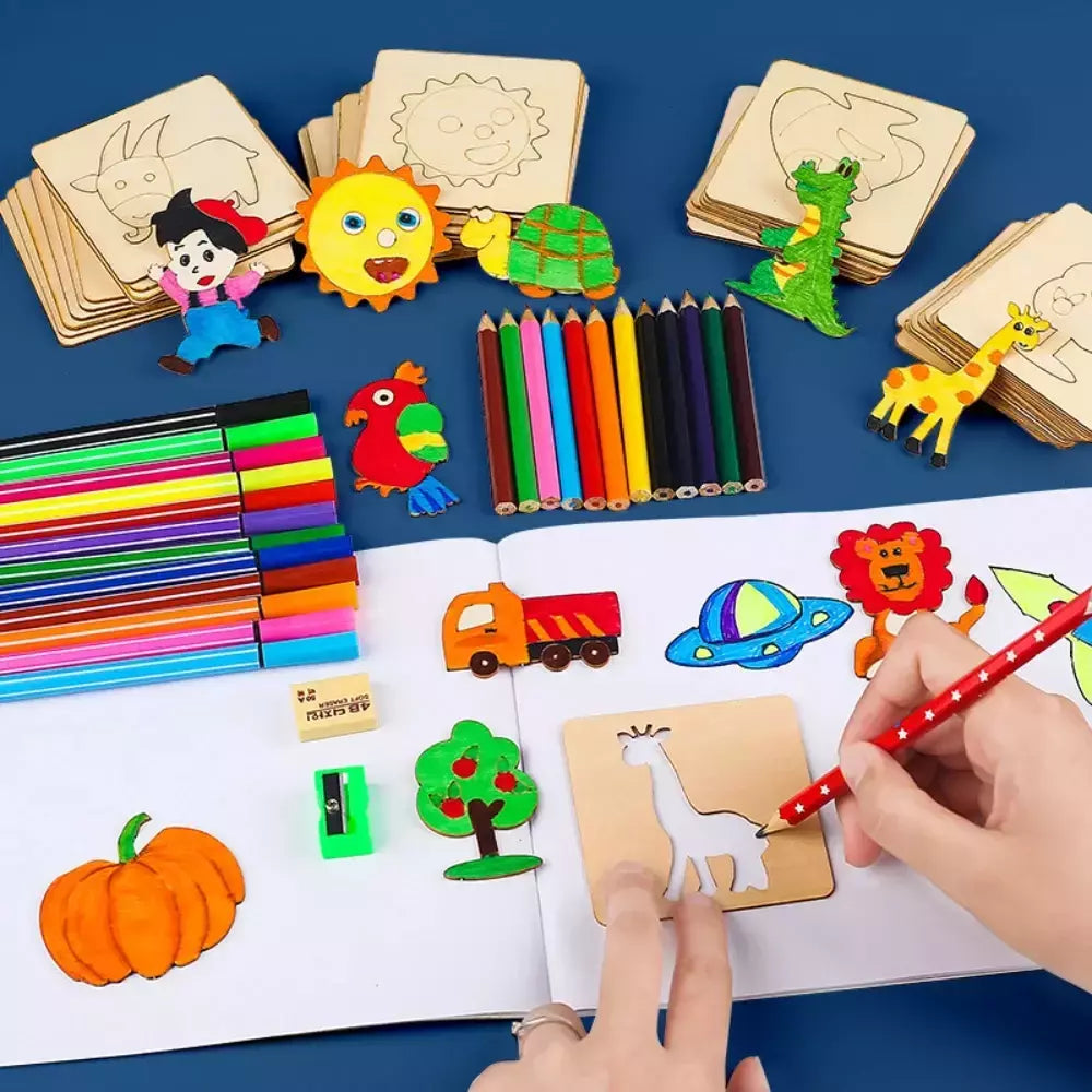Estênceis de pintura de madeira para crianças, Brinquedos Montessori, Brinquedos de desenho, Aprendizagem Educacional, Presente Infantil, DIY, 20pcs