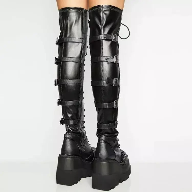 Cunhas botas longas para mulheres outono inverno sobre o joelho botas cosplay plataforma alta botas femininas novo salto alto gótico botas altas