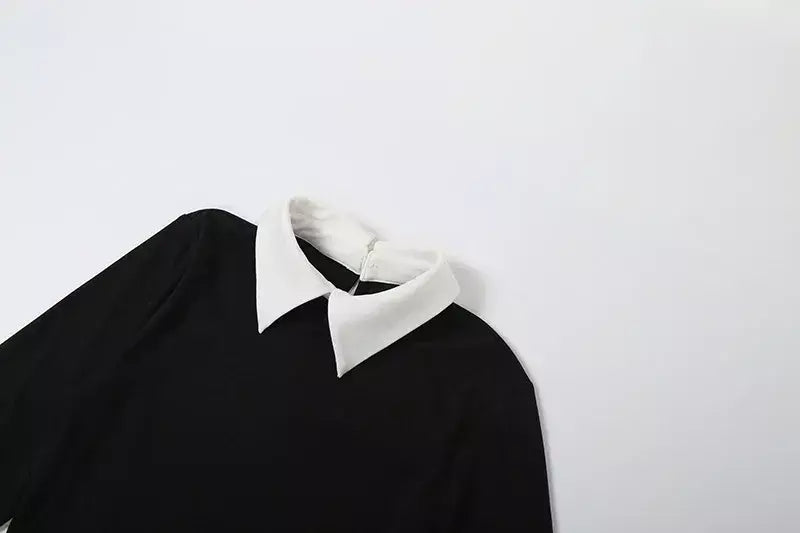 Retro vestido fino outono inverno moda cor bloqueando sexy elegante vestidos de noite manga longa lapela cintura alta roupas femininas
