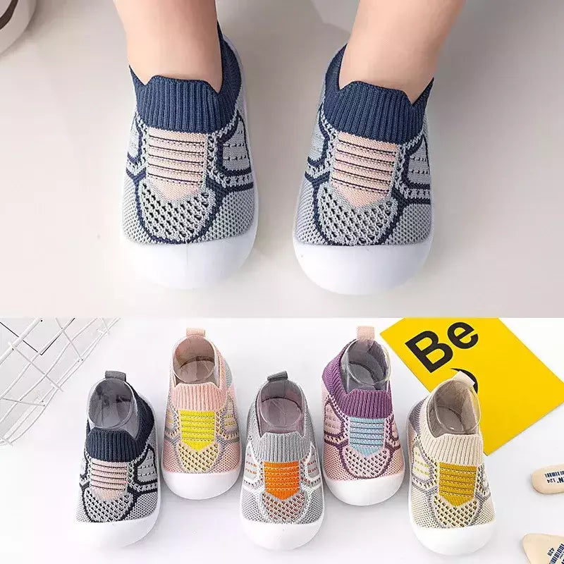 Sapatos de malha respirável para recém-nascido, meias infantis, fundo macio, antiderrapante, menino e menina, 0 a 5 anos, verão
