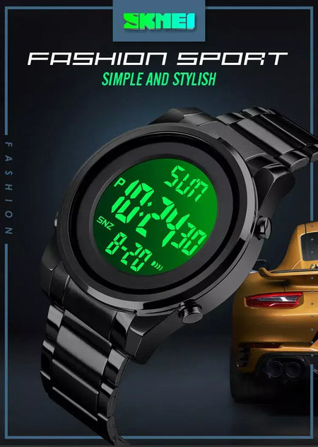 Skmei relógio de pulso masculino luxuoso, à prova d'água, aço inoxidável, eletrônico, esportivo, digital, 1611