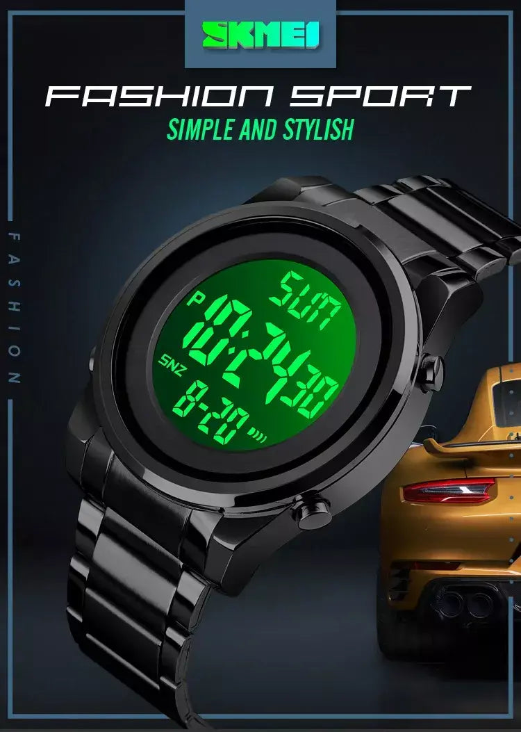 Skmei relógio de pulso masculino luxuoso, à prova d'água, aço inoxidável, eletrônico, esportivo, digital, 1611