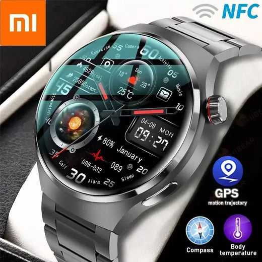 Xiaomi para pro relógio inteligente masculino 4 pro amoled tela hd bluetooth chamada gps nfc freqüência cardíaca açúcar no sangue smartwatch 2024 novo