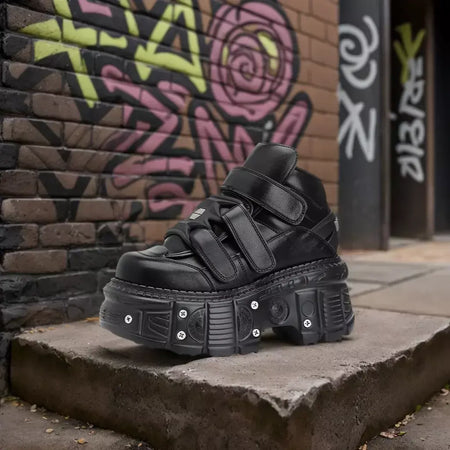 2025 novo estilo punk sapatos femininos rendas altura do salto 6cm sapatos de plataforma mulher decoração de metal mulher tênis gótico tornozelo botas de rock
