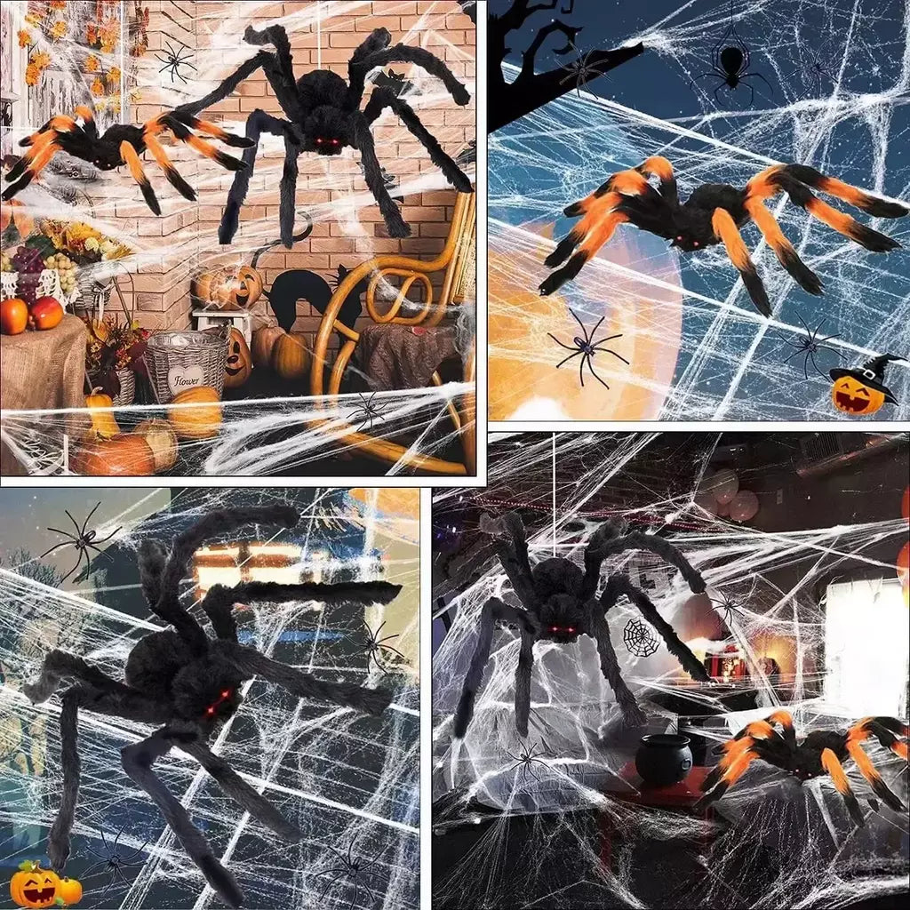 Halloween preto assustador aranha gigante enorme teia de aranha decoração de halloween para casa barra casa assombrada adereços férias decoração ao ar livre