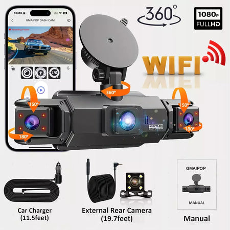 Dashcam para carros 4 canais caixa preta wifi câmera de condução fhd 1080p visão noturna gravação em loop adicionar kit de fio rígido acessórios do carro