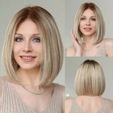 Marrom loira mista ombre cabelo humano perucas dianteiras do laço curto ondulado bob cabelo glolden loira remy peruca de cabelo humano para branco feminino diariamente