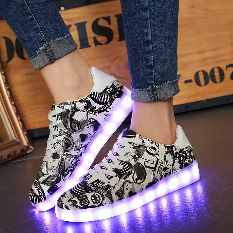 Maogu 2024 adulto unissex das mulheres dos homens criança tênis luminosos brilhante carga usb meninos led colorido light-up sapatos meninas calçados