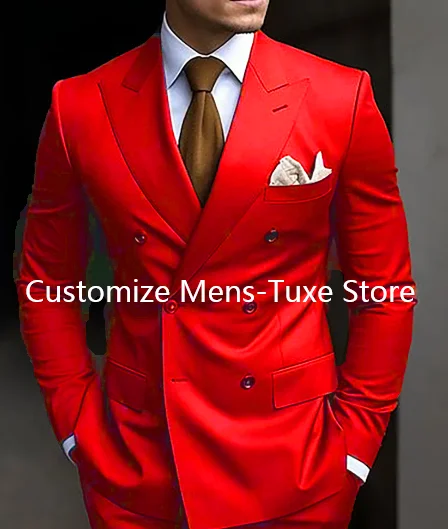 Ternos marrons slim fit de 2 peças para homens, trespassado duplo, lapela Peaked, blazer formal, jaqueta e calça, sob medida, alta qualidade