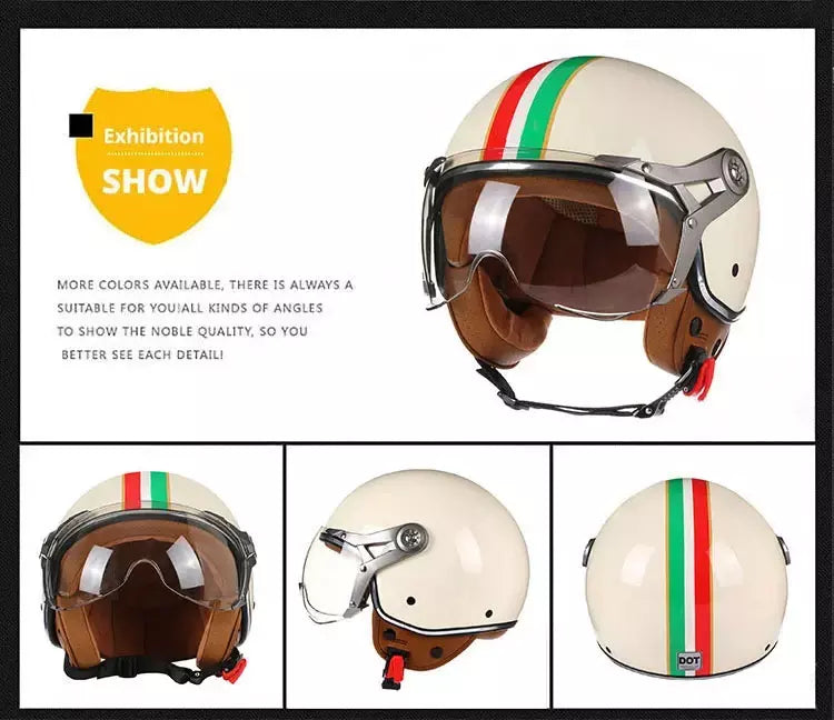 Vintage tt & cocascos capacete da motocicleta jet com viseira moto equitação 3/4 aberto meio capacete retro scooter capacete moto