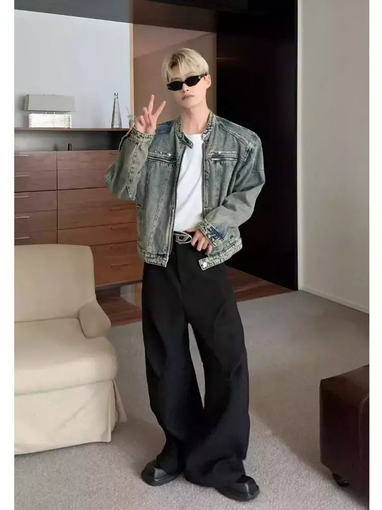 Jaqueta jeans de rua masculina, vintage lavada, jaqueta de caubói angustiada, streetwear casual, primavera, novo, estilo americano, zíperes