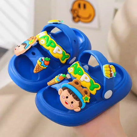 Sandálias infantis de desenhos animados antiderrapantes, sandálias de coelho bonito para bebês, sola macia para meninos, sapatos de praia infantil, verão