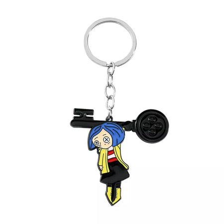 Figura de desenho animado Coraline e chaveiro de porta secreta, filme de anime emocionante de fantasia, pingente esmaltado, chaveiros, presentes de ornamento