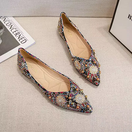 Mocassins lisos de strass de dedo apontado, sapatilhas femininas clássicas, sapatilhas femininas, sapatos de barco macio, rebites, novo, outono, 2022