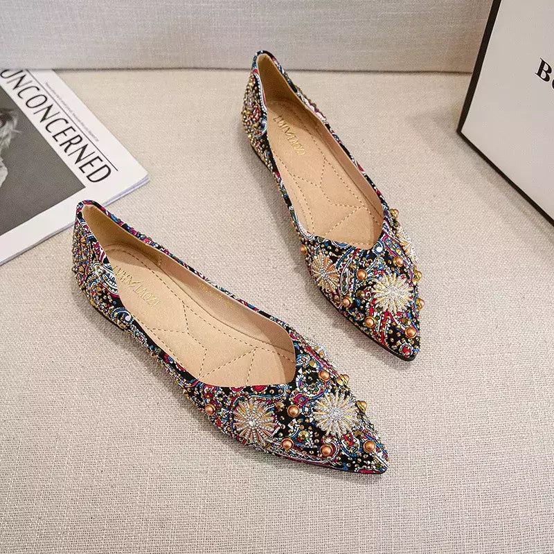Mocassins lisos de strass de dedo apontado, sapatilhas femininas clássicas, sapatilhas femininas, sapatos de barco macio, rebites, novo, outono, 2022
