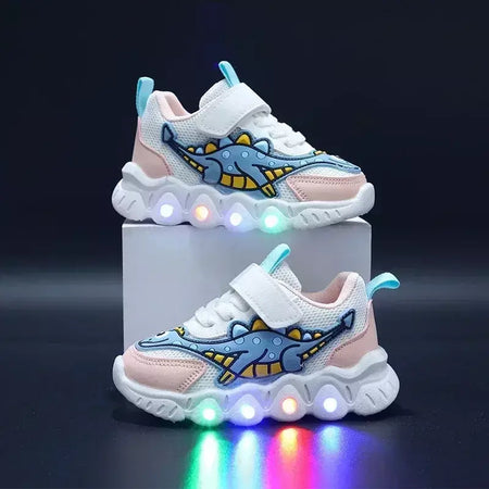 Sapatilhas LED bonitos dos desenhos animados das crianças, sapatos de malha respirável, sapatos iluminados, casual, iluminação, meninos, meninas, bebê