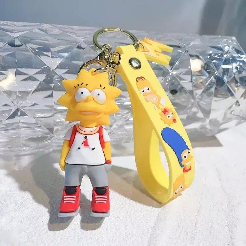Os simpsons chaveiro figura de ação dos desenhos animados chaveiro kawaii saco pingente casais moda carro chaveiro acessórios crianças brinquedo presentes