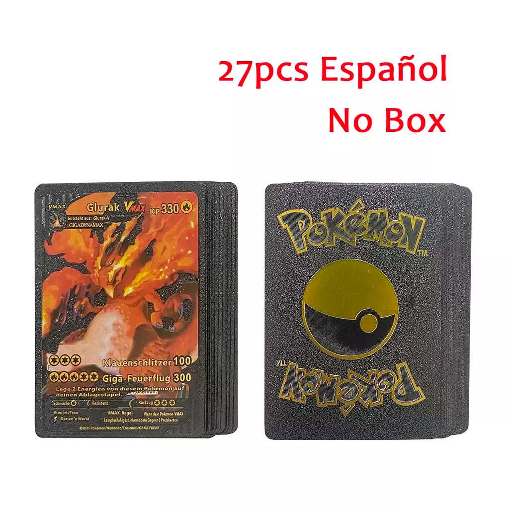 Novo 27-110 pçs cartas pokemon cartões francês inglês espanhol alemão folha de ouro silve cartões charizard vmax gx jogo coleção cartão