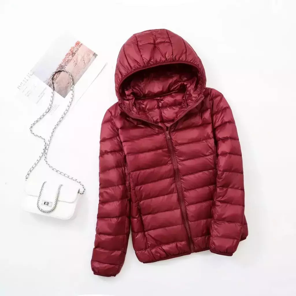 Casaco fino leve com capuz de pato para mulheres, casaco curto fino, streetwear quente, branco, plus size, casacos, outono, inverno, 2023