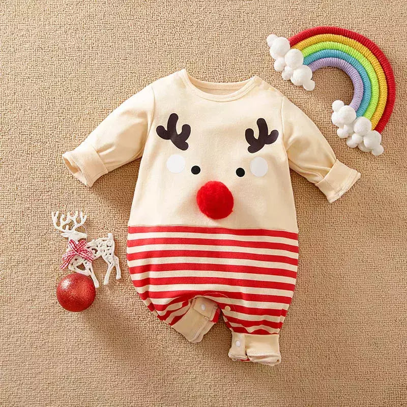 Macacão de algodão de manga comprida recém-nascido, vestidos bonitos de festa, roupas confortáveis para bebês, Natal, 0-18, primavera e outono