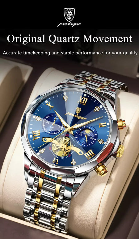 Poedagar luxo relógio masculino topo original à prova dwaterproof água luminosa cronógrafo homem relógio de pulso aço inoxidável quartzo relógios masculinos reloj