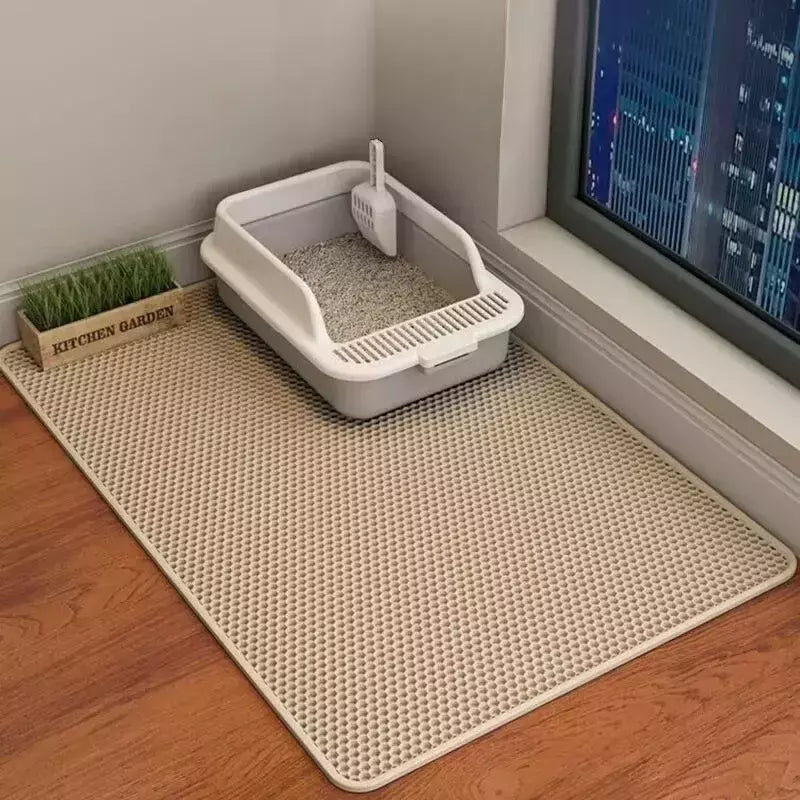 Tapete de areia para gatos, 60cm x 90cm, à prova d'água, camada dupla, caixa de areia para animais de estimação, tapete antiderrapante, areia, lavável, limpo para animais de estimação