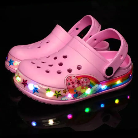 Verão crianças buraco sandálias led iluminado piscando sapatos de luz meninos meninas sandálias de praia crianças respirável moda tênis