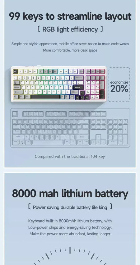 Aula f99 teclado mecânico para jogos, três modos, 2.4g, sem fio, bluetooth, com fio, troca quente, junta pbt, rgb para jogos, digitação, 99 teclas
