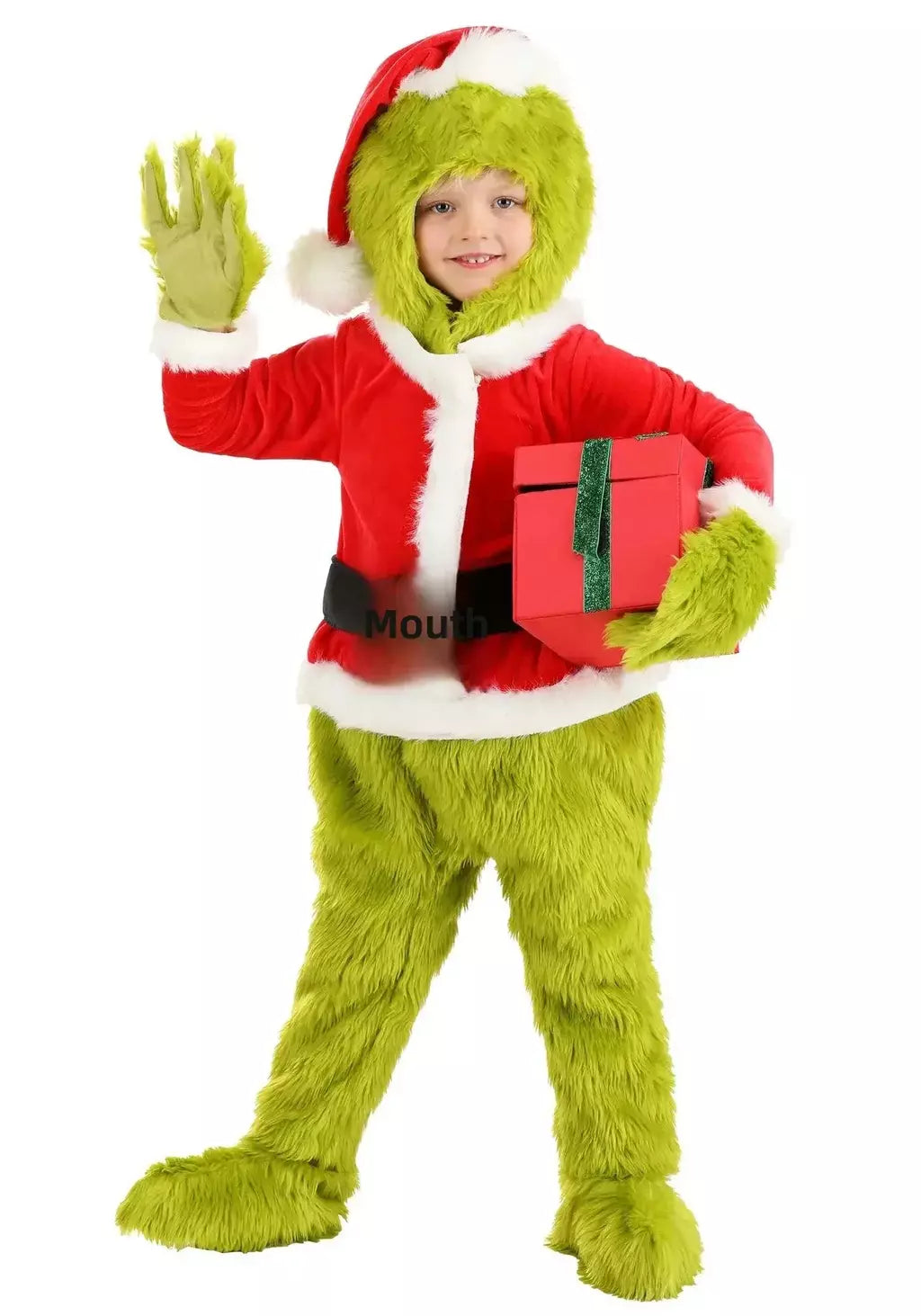 Venda quente da temporada halloween verde grinch cosplay traje papai noel com calças de pele conjunto jogar traje em massa monstro verde gri