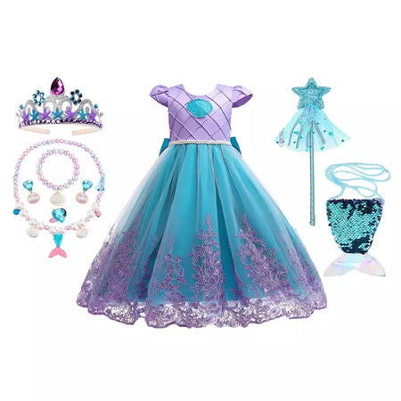 Meninas escala roxa princesa sereia ariel cosplay vestido de halloween vestido de festa de aniversário meninas verão praia vestido de férias