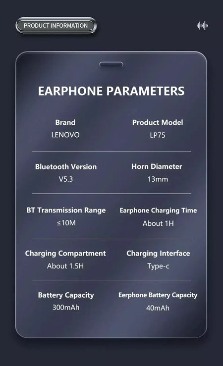 Lenovo lp75 ows sem fio bluetooth 5.3 fones de ouvido gaming redução ruído display digital led à prova dwaterproof água esportes