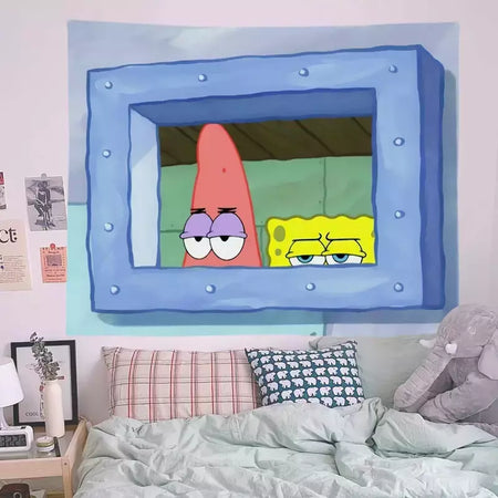 Lula Molusco Tentáculos Desenhos Animados Pano De Fundo, Tapeçaria Estética Quarto, Pendurado Na Parede, Decoração Do Quarto