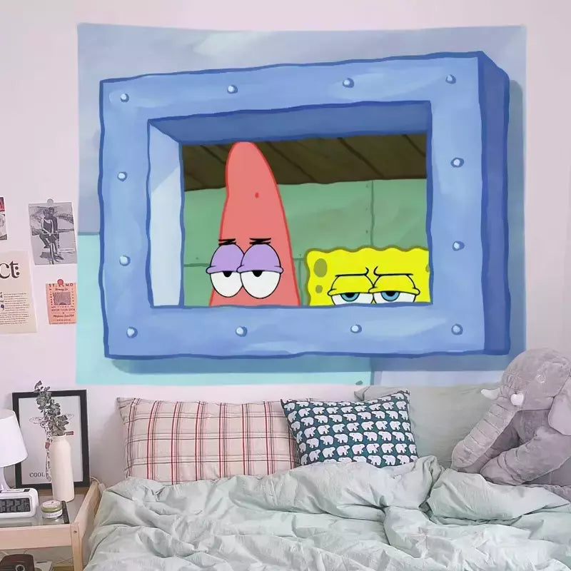 Lula Molusco Tentáculos Desenhos Animados Pano De Fundo, Tapeçaria Estética Quarto, Pendurado Na Parede, Decoração Do Quarto