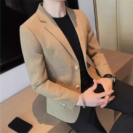 Casaco de peito único masculino, blazer slim fit, blazers grandes, casacos elegantes de luxo, outwear casual coreano para casamento