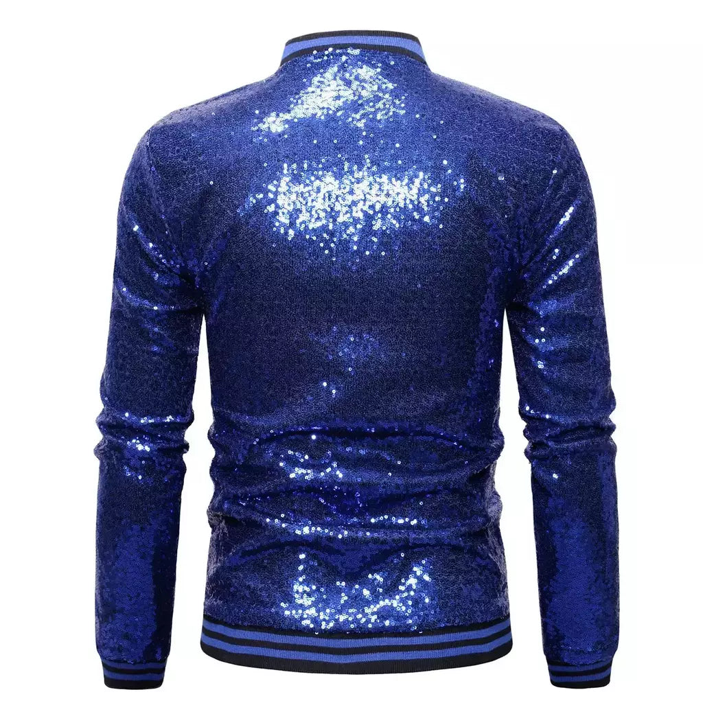 Brilhante Sequins Sparkle Bomber Jacket Homens 2023 Mais Novo Ouro Glitter Listrado Zipper Mens Jaquetas E Casacos Festa Dance Show Roupas