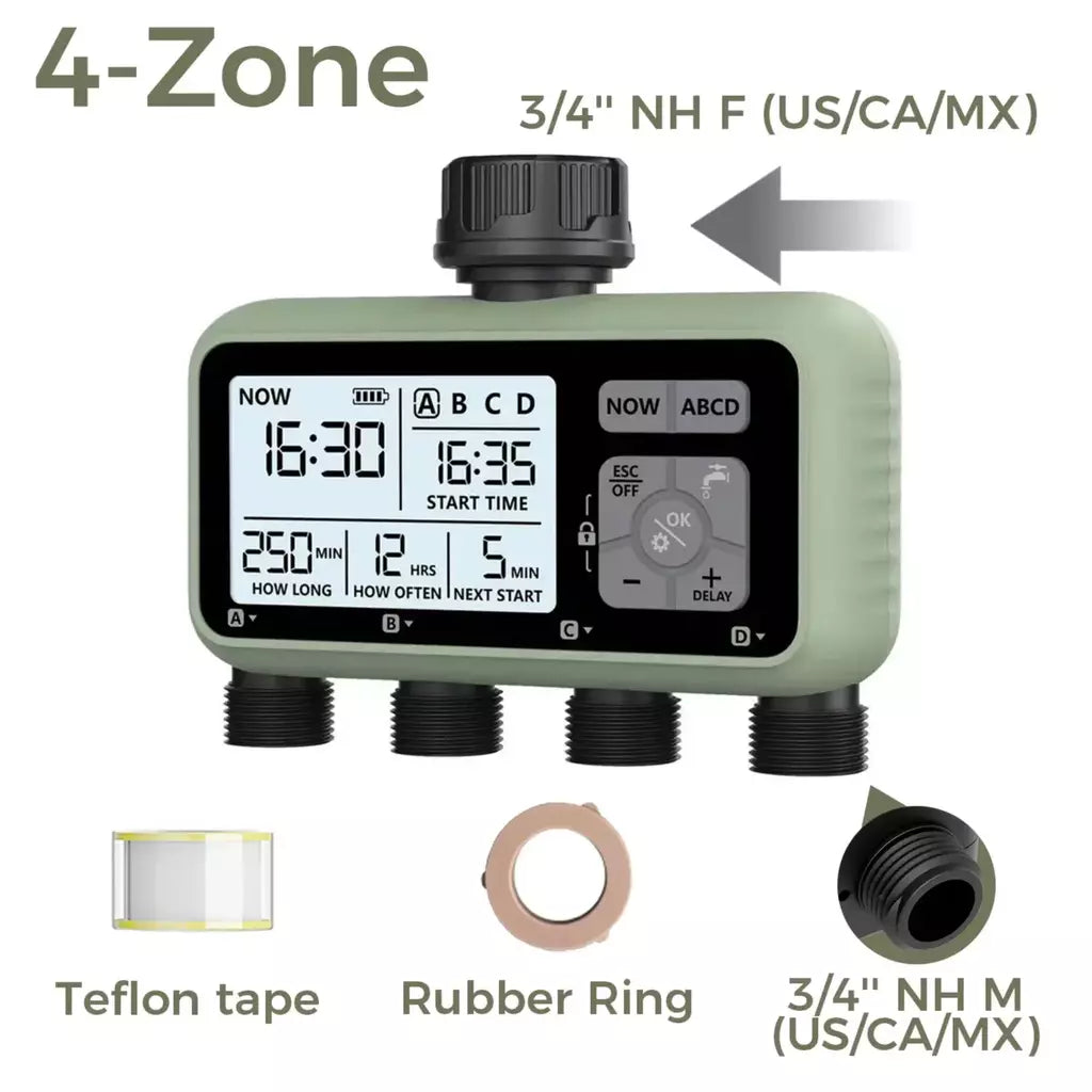 Diivoo temporizador de água para jardim, 3 saídas para mangueira de jardim, temporizador de irrigação automático programável ip54 com atraso de chuva, modo manual/automático