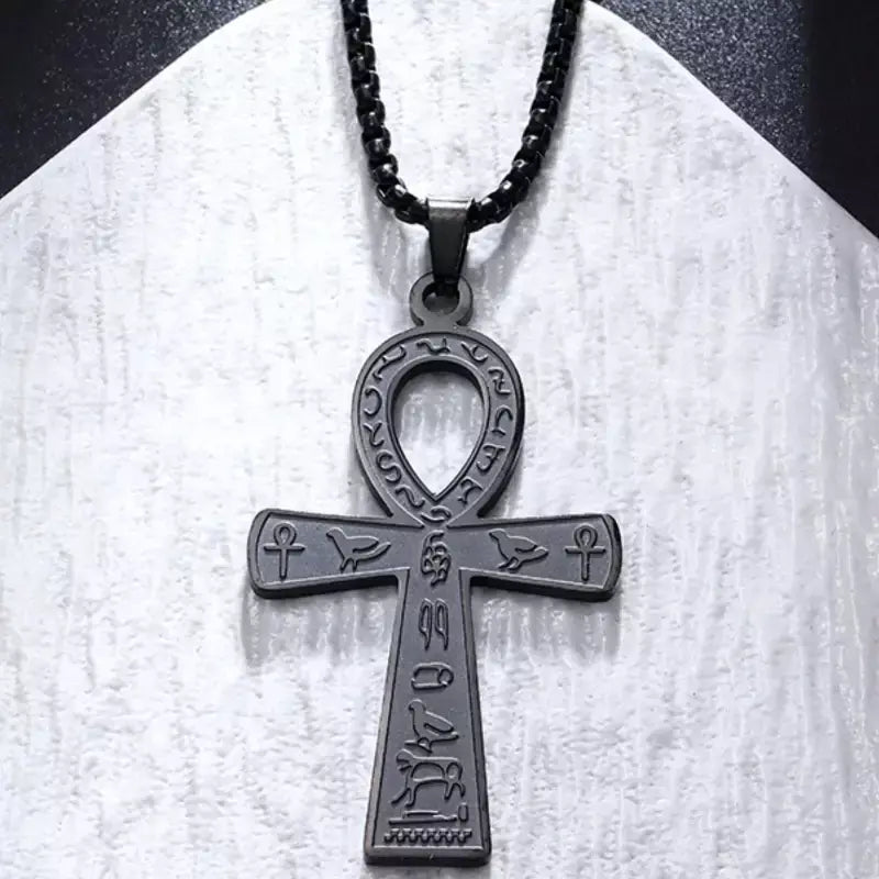 Retro aço inoxidável antigo egípcio ankh cruz totem pingente colar para homens e mulheres faraó vida chave amuleto jóias