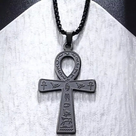 Retro aço inoxidável antigo egípcio ankh cruz totem pingente colar para homens e mulheres faraó vida chave amuleto jóias