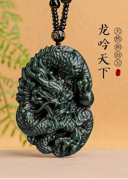 Velho hotan jade ciano pingente jadeite dragão rei marca zodíaco colar dominador masculino mão esculpida jóias presente high-end