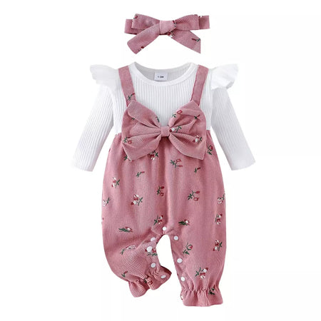 Citgeett outono infantil bebê meninas manga longa macacão floral impressão retalhos arco macacões bonito bandana conjunto de roupas