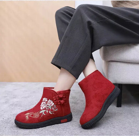 Sapatos de pano de inverno estilo étnico botas mujer sapatos femininos zapatos botas curtas quentes mulher bootie bordado algodão botas femininas