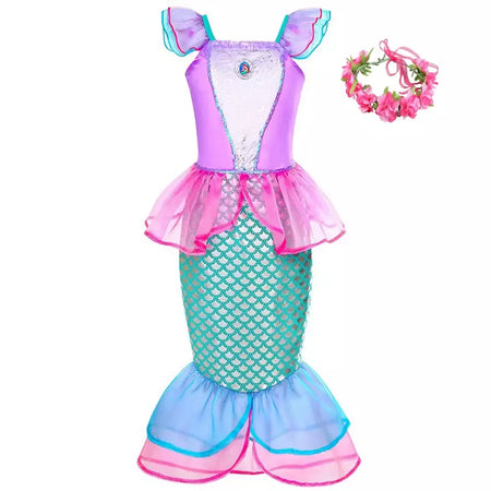 Meninas escala roxa princesa sereia ariel cosplay vestido de halloween vestido de festa de aniversário meninas verão praia vestido de férias