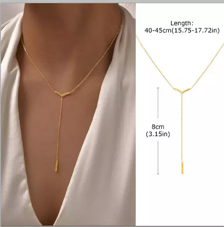 Colar lariat de aço inoxidável banhado a ouro, colar longo delicado colares laryered para mulheres meninas, pingente de gota em forma de y