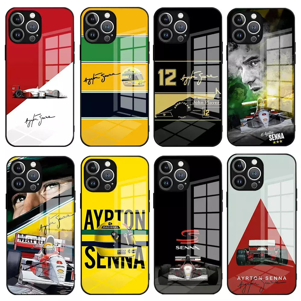 Ayrton Senna F1 Capa de telefone para iPhone 16 16e 15 14 13 12 Mini 11 Pro XS Max XR X SE 2022 8 7 Plus Moldura de silicone macio de vidro