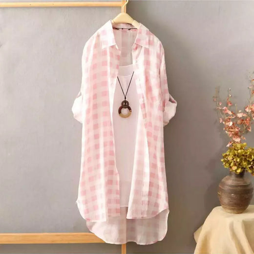 Camisa solta de comprimento médio feminina, tops de manga comprida, blusa casual, casaco feminino, moda verão