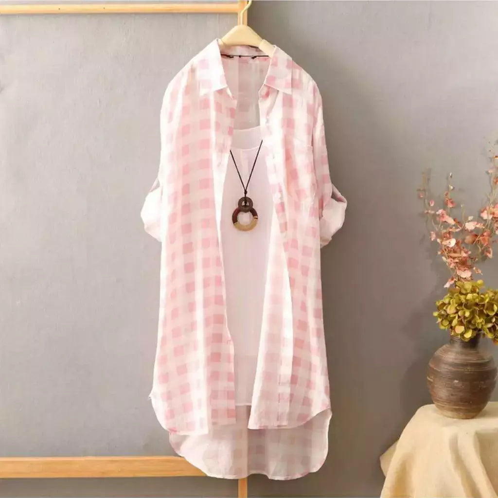Camisa solta de comprimento médio feminina, tops de manga comprida, blusa casual, casaco feminino, moda verão