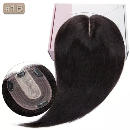 S-noilite 10x12cm toppers de cabelo em linha reta 3.5x9cm base de seda perucas de cabelo clipe em extensões de cabelo marrom cabelo humano para mulher